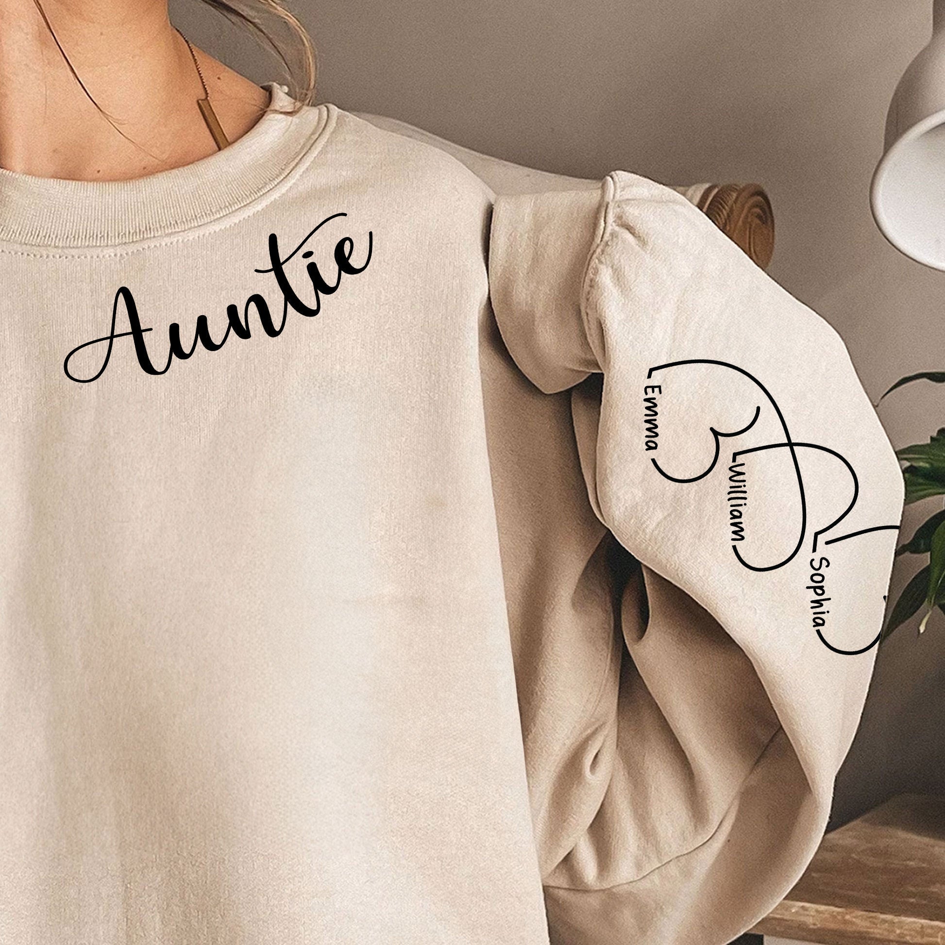 Auntie-Gift-Custom-Her-Childrens-Names-Personalized-Sweatshirt_1.jpg Auntie Gift Custom Her Children's Names - Personalized Sweatshirt - Image 1