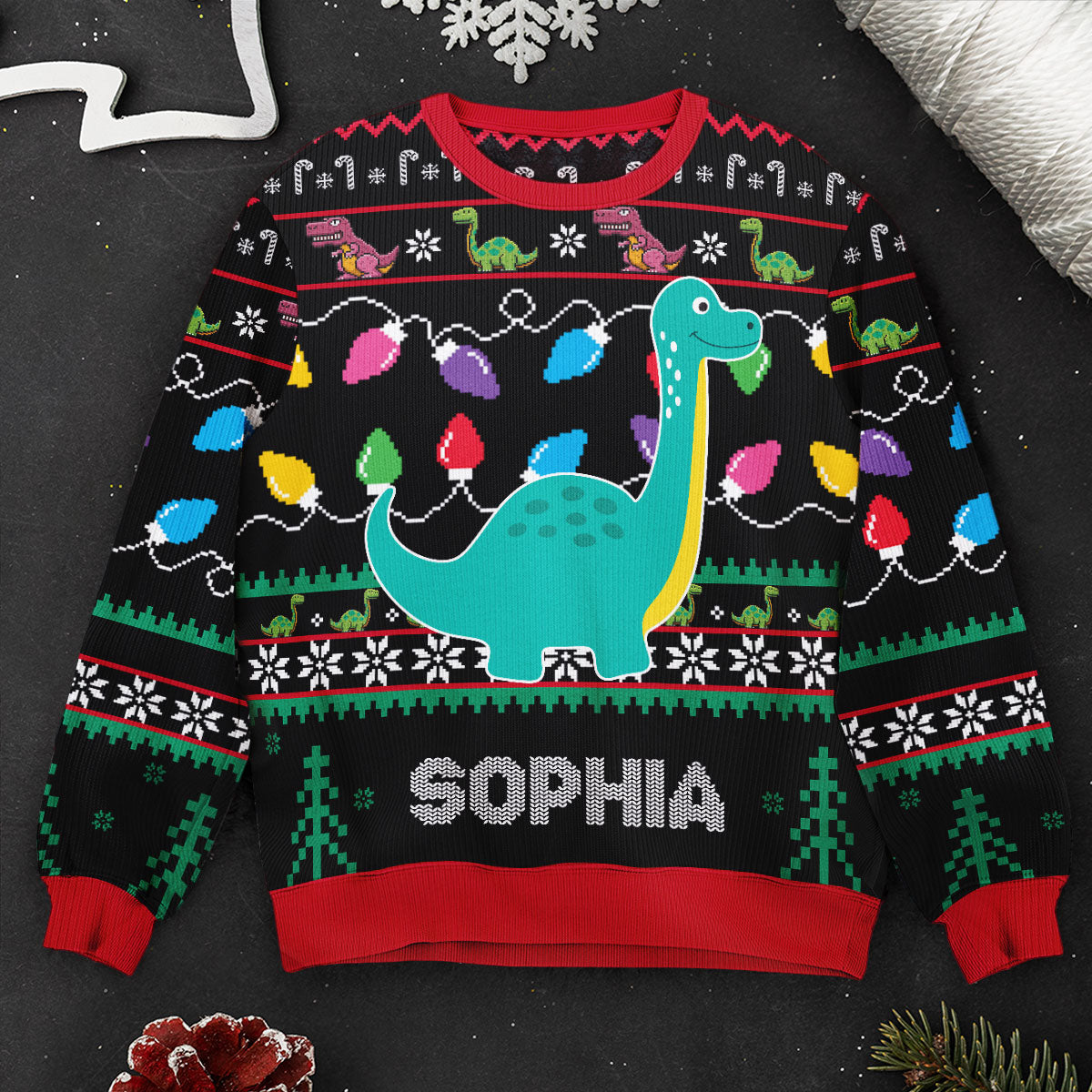 Cute-Dinosaur-With-Name-Personalized-Ugly-Sweater_2.jpg Cute Dinosaur With Name - Personalized Ugly Sweater - Image 1