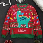 Cute Dinosaur With Name - Personalized Ugly Sweater - Image 2