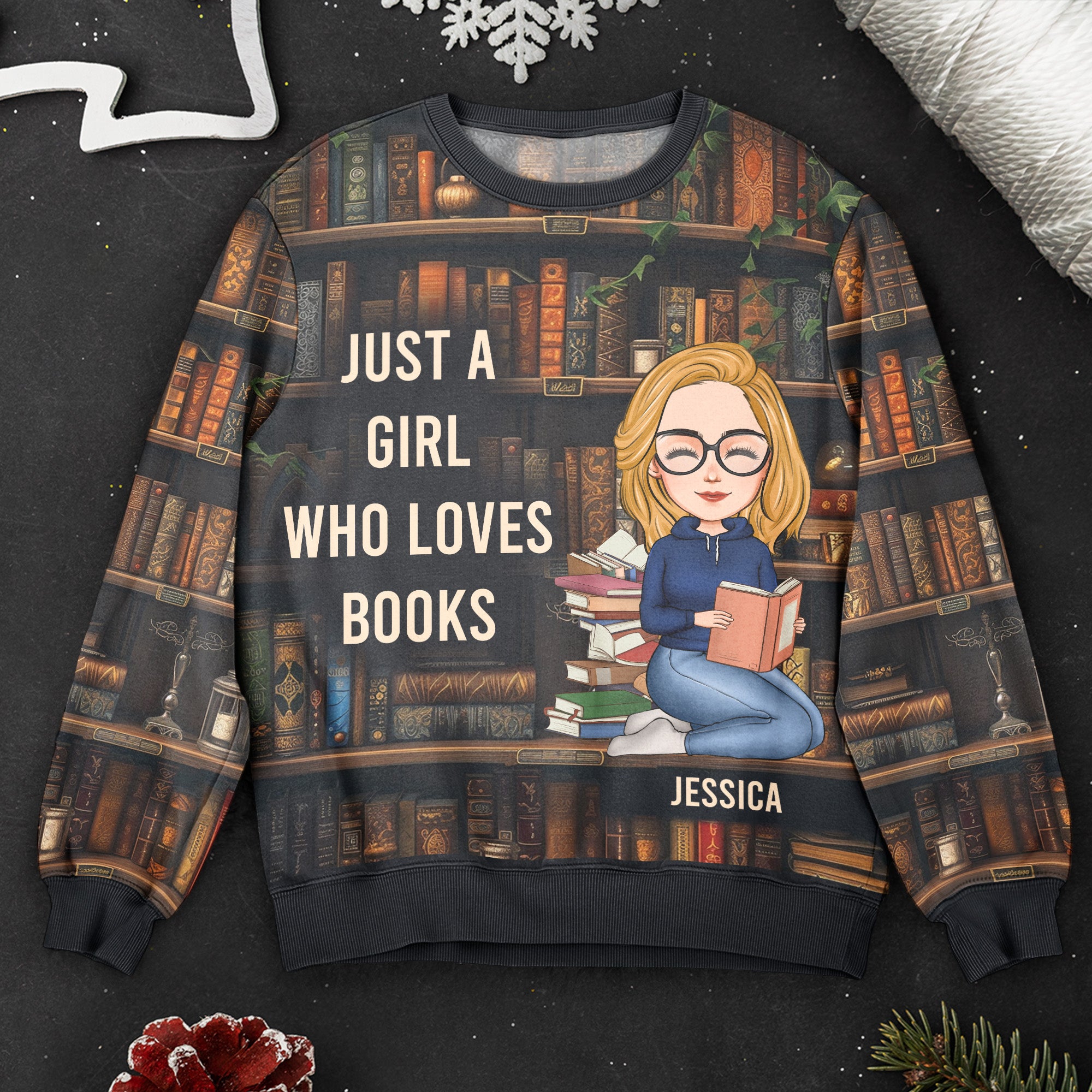 Just-A-Girl-Who-Loves-Books-Personalized-Sweatshirt_1.jpg Just A Girl Who Loves Books - Personalized 3D Printed Sweatshirt - Image 1