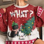 Cat What - Christmas Tree - Personalized Ugly Sweater - Image 2