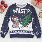 Cat What - Christmas Tree - Personalized Ugly Sweater - Image 4