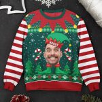 Elf Christmas Funny Face Family Name - Personalized Photo Ugly Sweater - Image 2