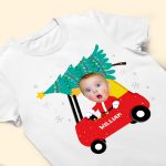Red Car Christmas Toddler Baby Custom Face - Personalized Photo Baby Onesie - Image 4